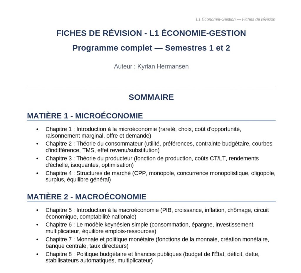 Fiches de révision L1