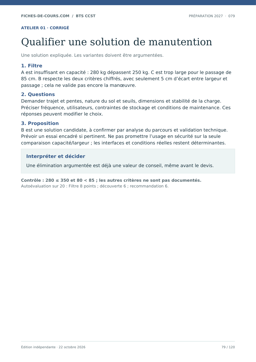 BTS CCST 2027. Le corrigé : comparer les options et justifier le conseil.