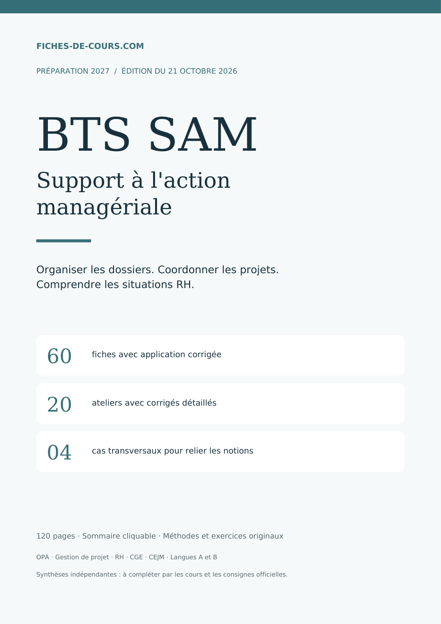 Couverture du pack BTS SAM : 60 fiches, 20 ateliers et 4 cas corrigés