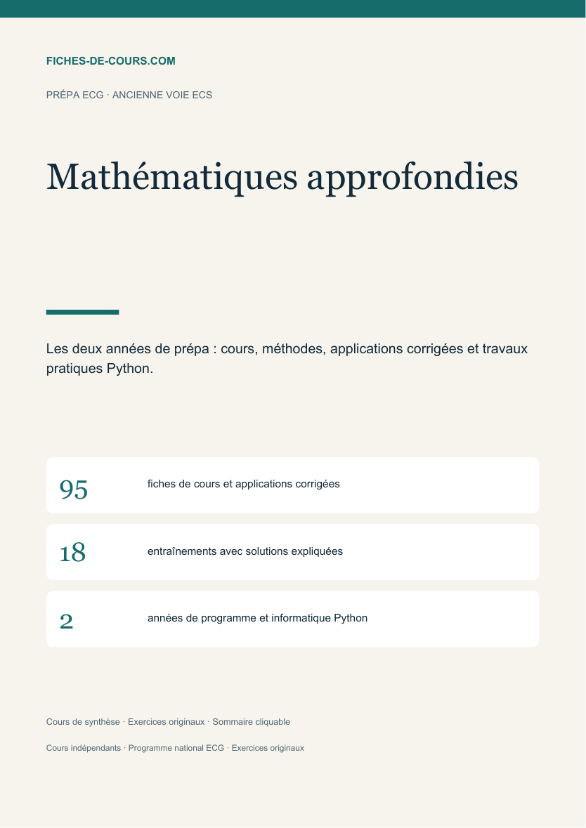 Couverture du dossier de mathématiques approfondies ECG : 159 pages de cours et corrigés